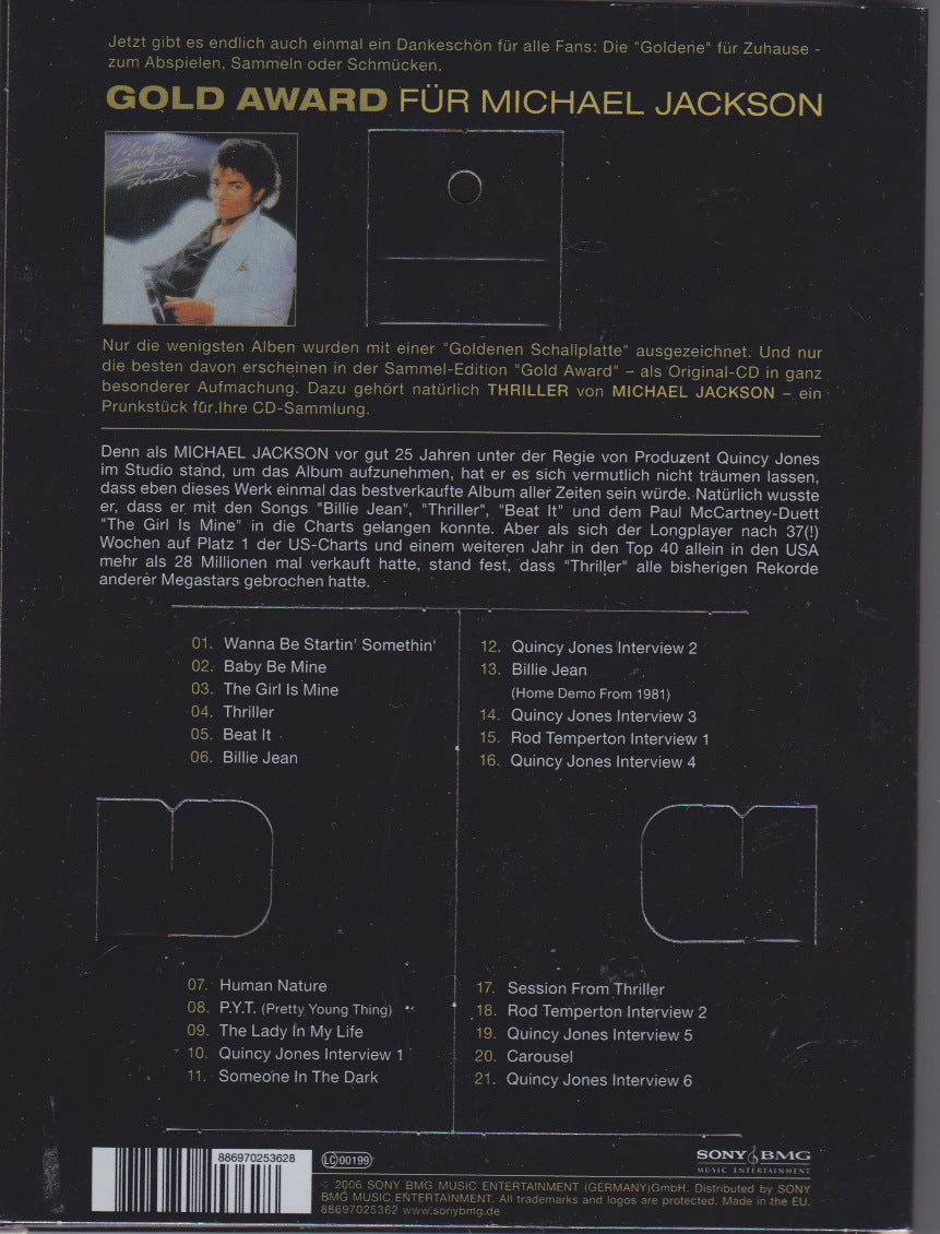 Michael Jackson Thriller Special Edition Gold Award Vintage CD Germany